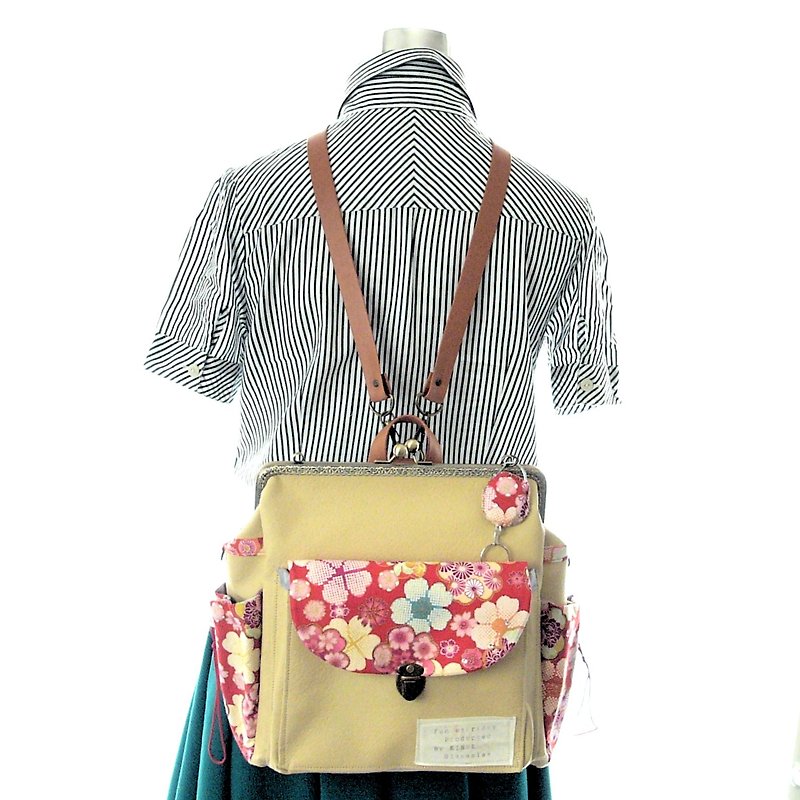   3 WAY Ruck Full Set with Right Zipper Japanese pattern Spring flower  fresh ye - Backpacks - Genuine Leather Yellow