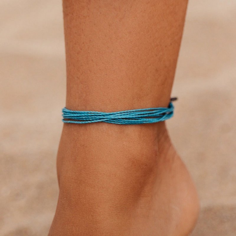 Pura Vida USA Handmade PACIFIC BLUE Waterproof Wax Cord Surf Anklet - กำไลข้อเท้า - วัสดุอื่นๆ สีน้ำเงิน