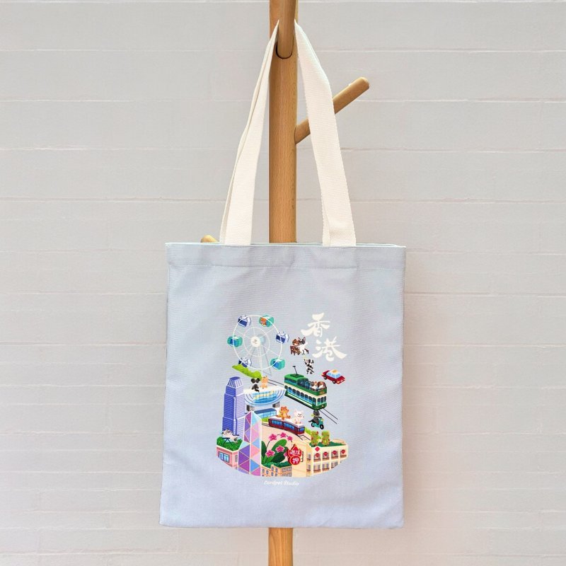 Hong Kong Wang Meow canvas bag/ tote bag original illustration - กระเป๋าแมสเซนเจอร์ - ผ้าฝ้าย/ผ้าลินิน หลากหลายสี