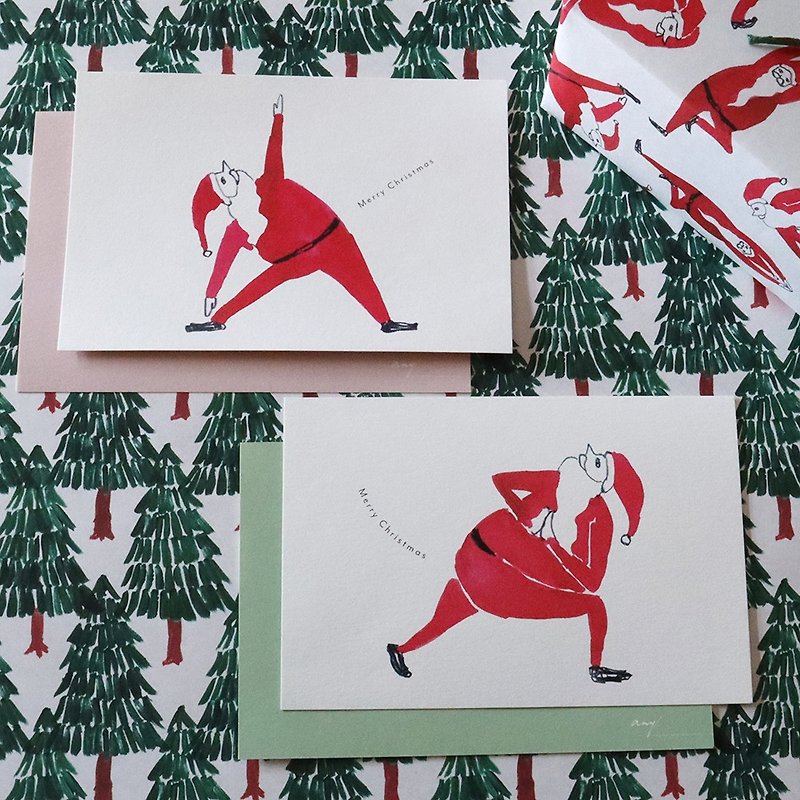 YOGA Santa　Christmas card　2p - การ์ด/โปสการ์ด - กระดาษ สีแดง
