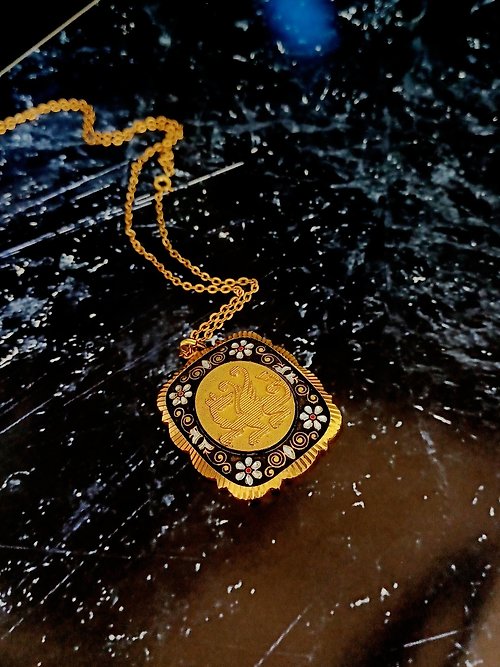老時光製造所 vintage jewelry 西班牙大馬士革鑲嵌工藝項鍊 噴火龍