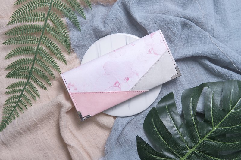 [Environmentally friendly and sustainable] Bubble dyed patchwork series long wallet long clip long wallet - Wallets - Paper Pink