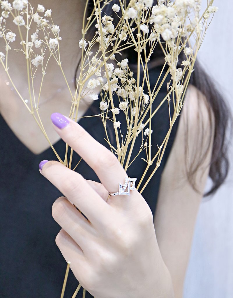交織-幾何鑽石戒指 - 戒指 - 鑽石 銀色