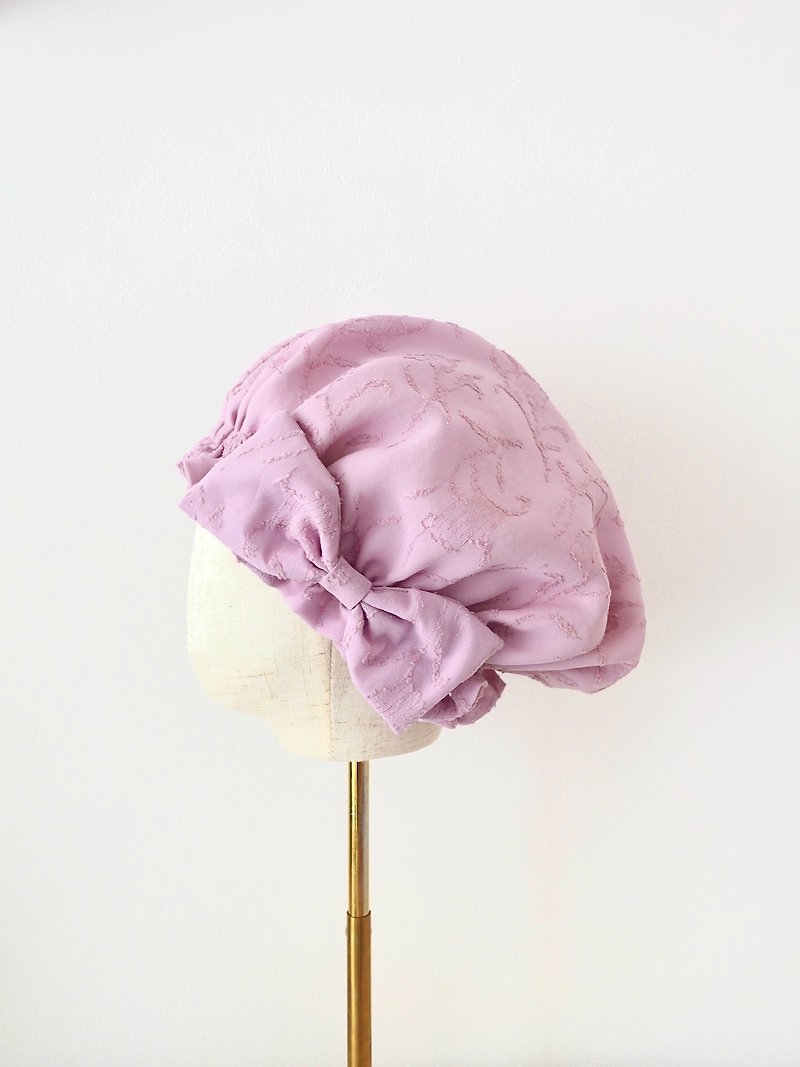 Washable silk nightcap made in Japan Lavender pink flower glitter big ribbon Birthday gift Self-care - อุปกรณ์เสริมความงาม - ผ้าไหม สึชมพู