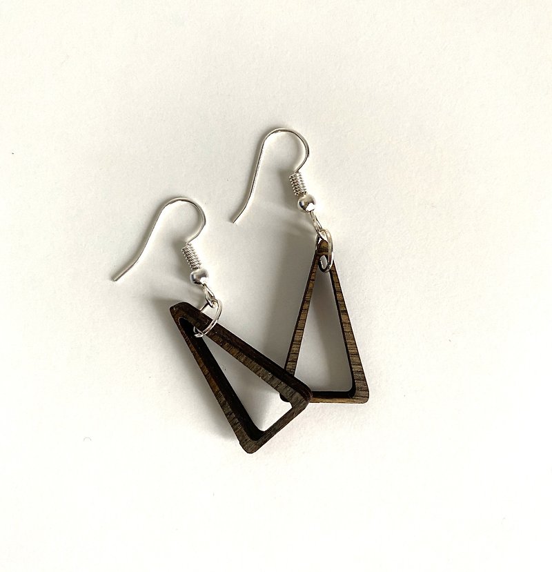 Triangular Wooden Earrings, Earrings Hand Painted Wooden Painted, size 2.5 cm - ต่างหู - ไม้ หลากหลายสี