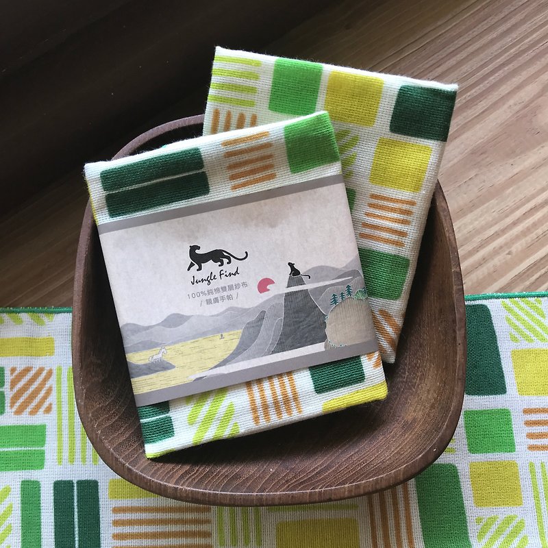 Taitung Chishang Mitian (square) cotton skin-friendly handkerchief / self-printing story printing series - ผลิตภัณฑ์ซักผ้า - ผ้าฝ้าย/ผ้าลินิน สีเขียว