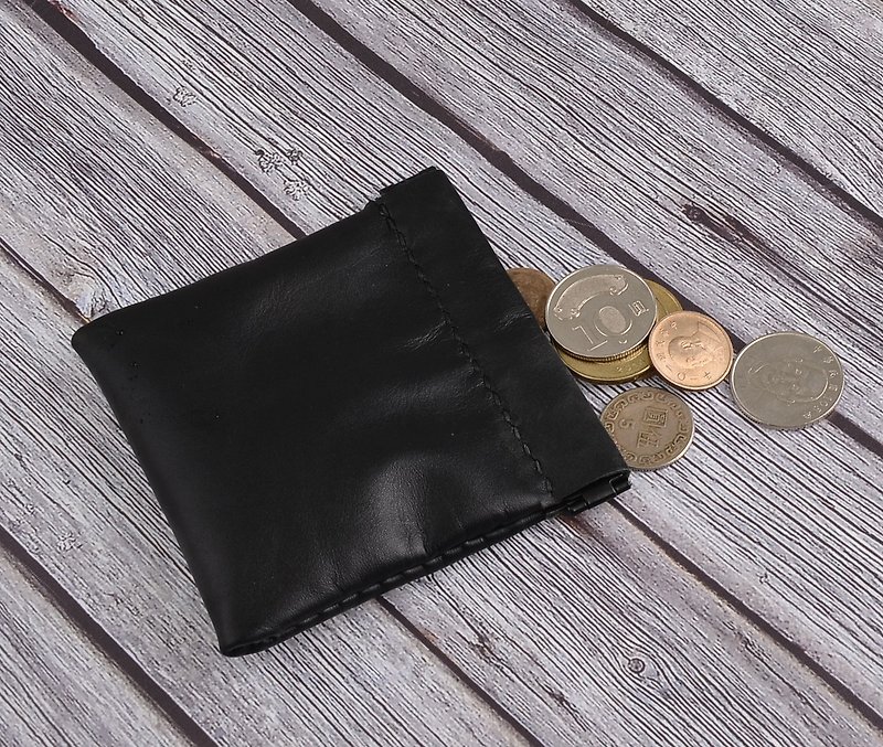 (U6.JP6 Handmade Leather Goods) Handmade pure hand-stitched shrapnel handmade coin purse (for men and women) - กระเป๋าใส่เหรียญ - หนังแท้ สีดำ