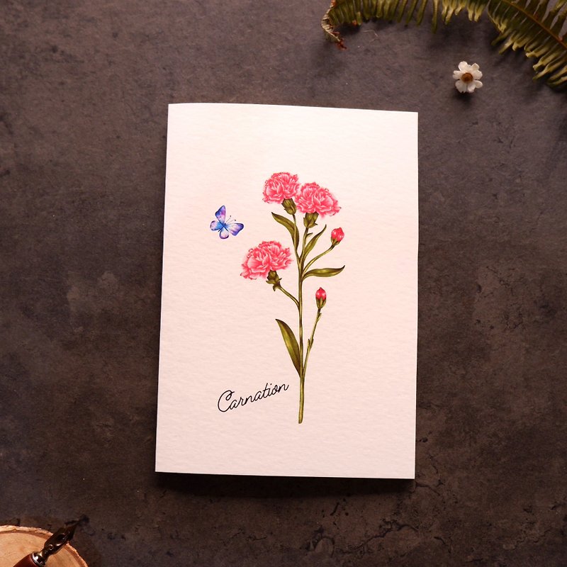 【綻放花卉與祝福】- 康乃馨 歐洲進口米色紋路折疊卡片及信封 - 心意卡/卡片 - 紙 白色
