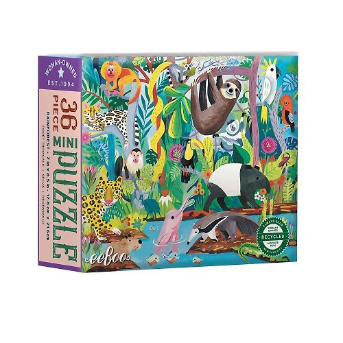 eeBoo 台灣總代理 eeBoo 36片迷你拼圖-森林系列- 雨林動物 Rainforest Mini Puzzle