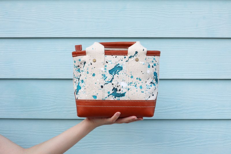 Happy Mini Tote Splatter Print - Handbags & Totes - Cotton & Hemp White