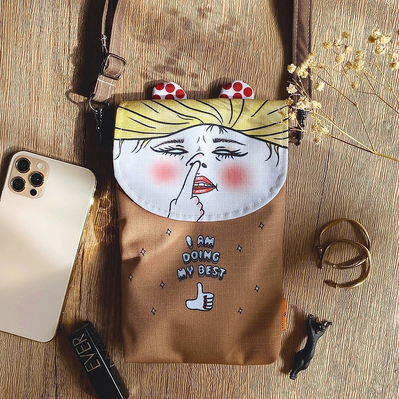 Piglet Diva Mini Crossbody Bag Drawstring Phone Bag - Messenger Bags & Sling Bags - Waterproof Material Brown