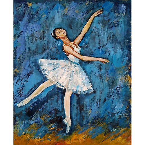AZA-Art Ballerina Painting Girl Original Art Oil 24 by 30 cm Art Ballet Dancer Wall Art