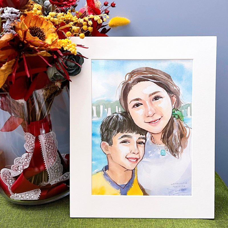 Hand Drawn Watercolor Portrait / Pet Portrait for 1-3 persons in A5 size - ภาพวาดบุคคล - กระดาษ หลากหลายสี