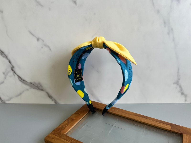 Single knot headband/little blue face-bright yellow - ที่คาดผม - ผ้าฝ้าย/ผ้าลินิน สีน้ำเงิน