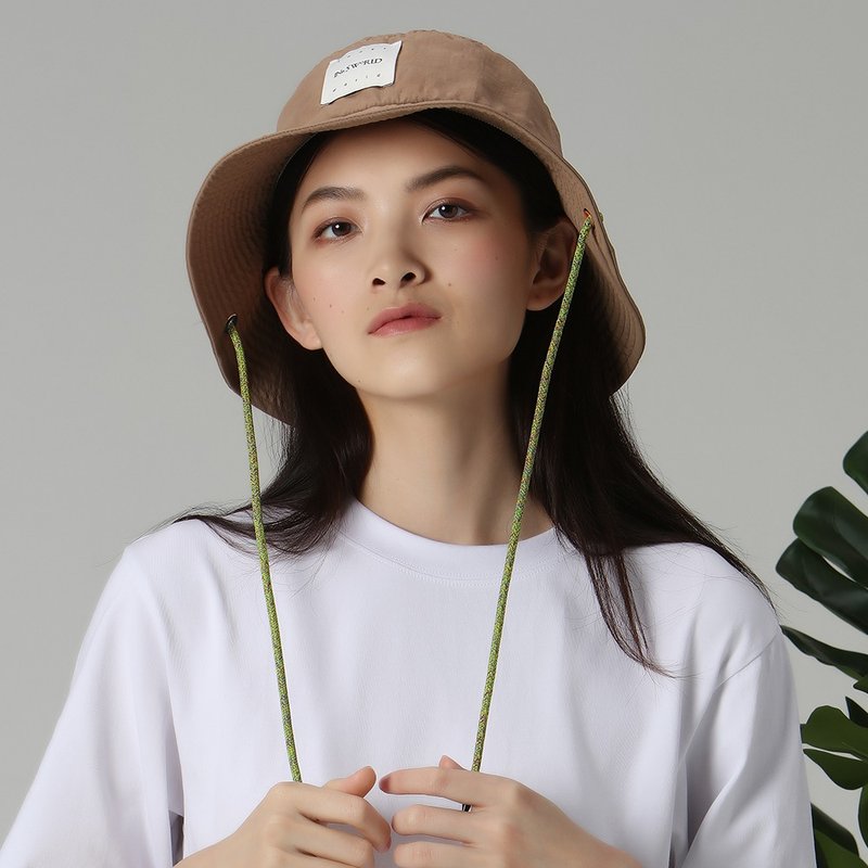 登山帽 漁夫帽【ISW】雙色梭織大檐帽-棕色 設計師 - 帽子 - 棉．麻 卡其色