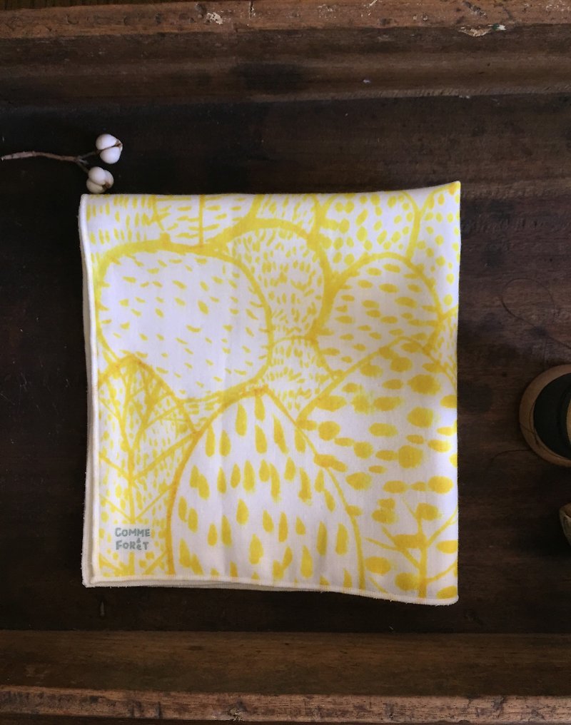 illustration series / Dashan-yellow series / double gauze handkerchief 100% cotton - ผ้าเช็ดหน้า - ผ้าฝ้าย/ผ้าลินิน สีเหลือง