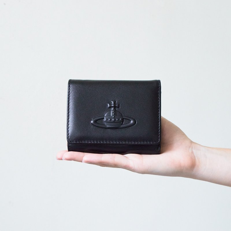 Vintage Vivienne Westwood Reverse Embossed Logo Trifold Wallet - Wallets - Genuine Leather Black