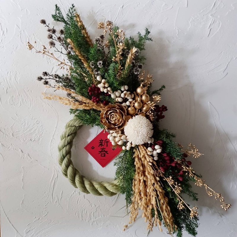 稻穗豐收迎新春注連繩│過年祝賀花禮│居家裝飾│新春 - 乾燥花/永生花 - 植物．花 紅色