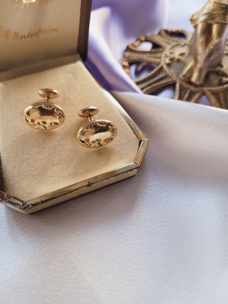 美國西洋古董飾品 / 霧金Art Deco藤邊古董袖扣Cufflinks男士珠寶 - 袖扣 - 其他金屬 