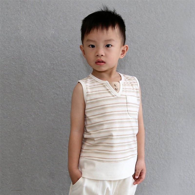 [Ecoolla] Organic Cotton V-neck Striped Sleeveless Top_Raw Cotton Rice|Made in Taiwan| - Other - Cotton & Hemp 