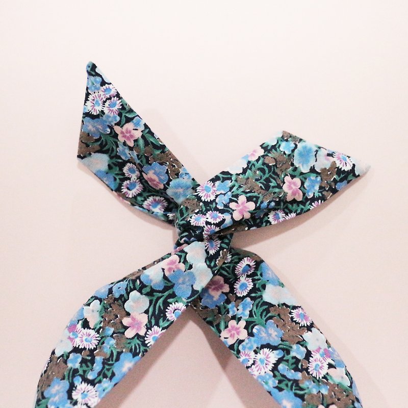 JOJA│ no time to play Wen Qing take the name: Japanese cloth handmade aluminum ribbon - Hair Accessories - Cotton & Hemp Blue