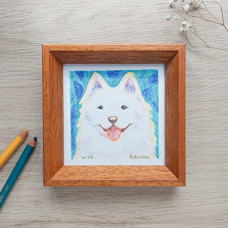 サモエド犬イラスト/色鉛筆ペットお土産デッサン - 似顔絵 - 紙 多色