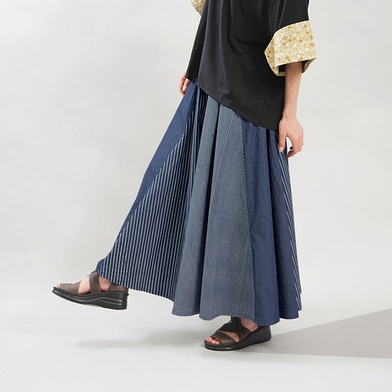 [Freely Arranged Skirt] MultiStripe - You can design it freely. Beautiful silhouette with every movement. Circular skirt. d-sk509 - Skirts - Cotton & Hemp Multicolor