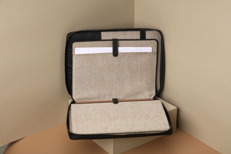 Portfolio Organizer Leather Personalized, Zippered Leather Portfolio - 電腦包/筆電包 - 真皮 黑色