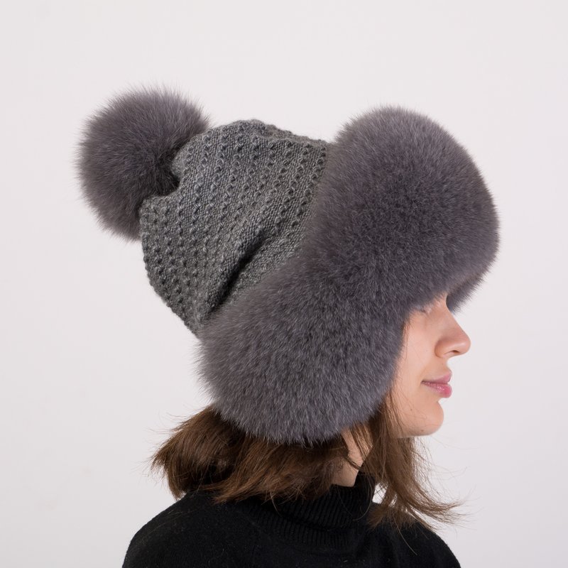 Earflap Fur Fox Hat Women Arctic Fox Fur Hat Winter Russian Fur Hat Knit Fur Hat - Hats & Caps - Wool Multicolor