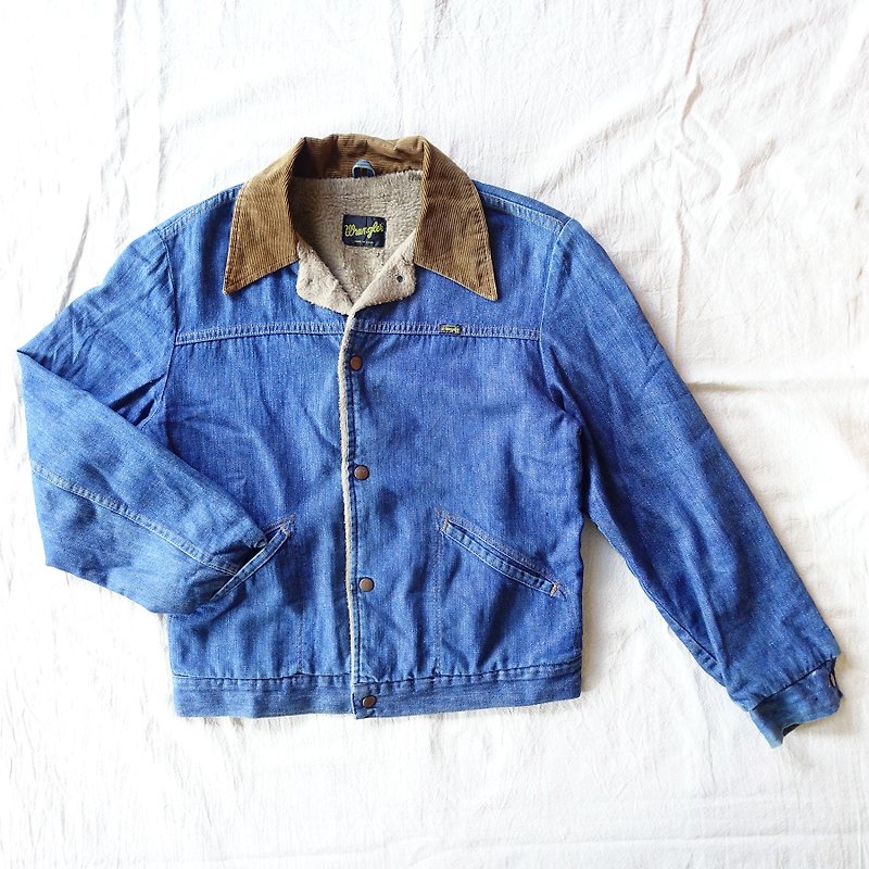 BajuTua / Vintage / American Wrangler brushed denim jacket - เสื้อโค้ทผู้ชาย - ผ้าฝ้าย/ผ้าลินิน สีน้ำเงิน