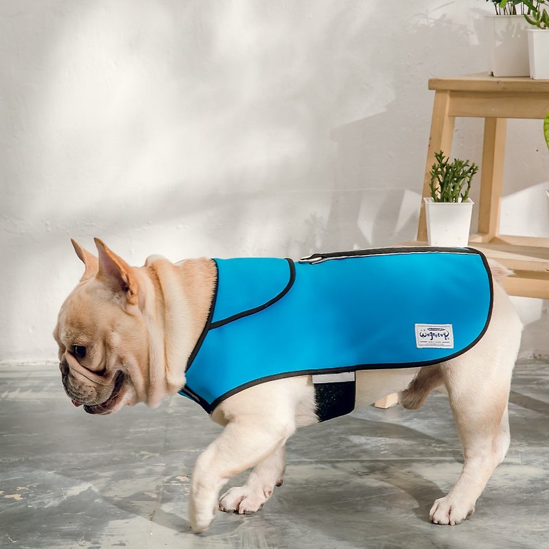 French Bulldog-Lockwood pets waterproof jacket/ raincoats (blue) - ชุดสัตว์เลี้ยง - วัสดุกันนำ้ 