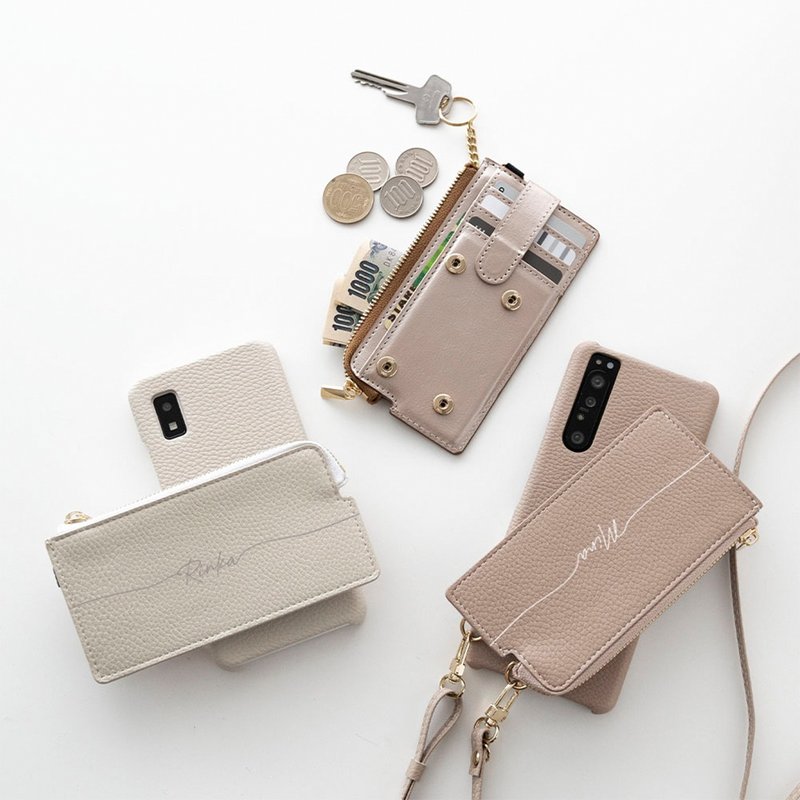 多機種対応 回転式 まるっと スマホケース 【 フラグメントケース 名入れ 】 スマホショルダー くすみカラー コインケース 名入れ無料 BE17U - 手機殼/手機套 - 人造皮革 咖啡色