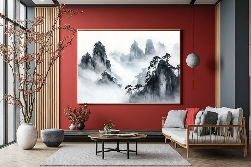 Yunshan Pine Shadow Oriental Landscape Ink Artistic Concept Living Room Study Decoration Chinese Style Art Hanging Painting - โปสเตอร์ - ผ้าฝ้าย/ผ้าลินิน 