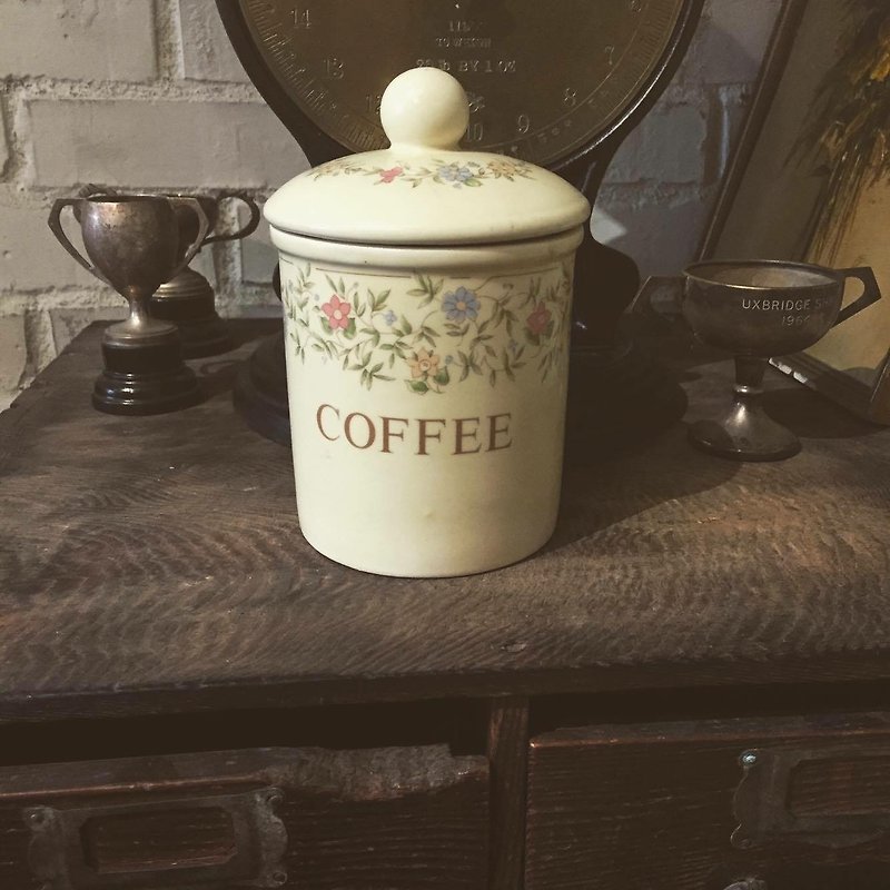 英國早期咖啡罐、香料罐、收納罐，可愛花卉鄉村風 - 收納箱/收納用品 - 瓷 