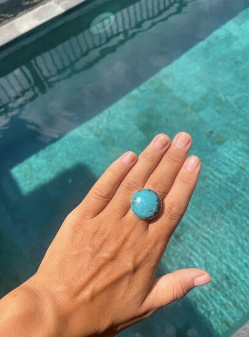 Aruna Turquoise silver ring, round turquoise ring, big stone ring, magic ring, bali