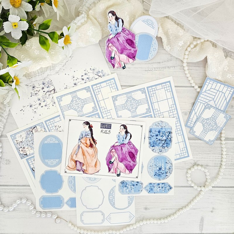 Oriental flower pakage_DasomDasom_blue - 貼紙 - 紙 