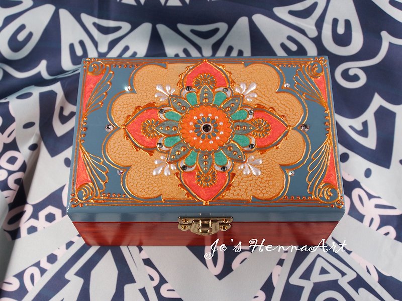 Hand Painted Swarovski Rhinestone Wooden Box - Storage - Wood Brown