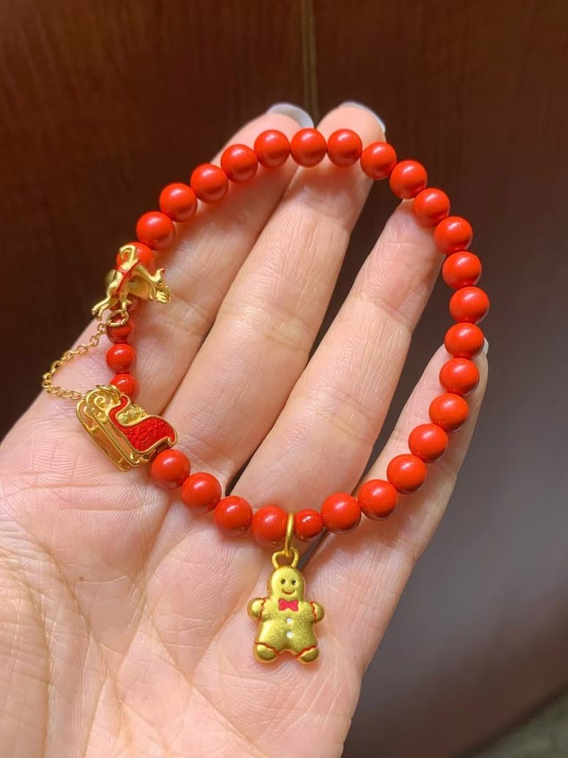 Christmas gift Zhu Shi Shun Yi original design natural boutique red sand bracelet cinnabar bracelet gift - Bracelets - Jade 