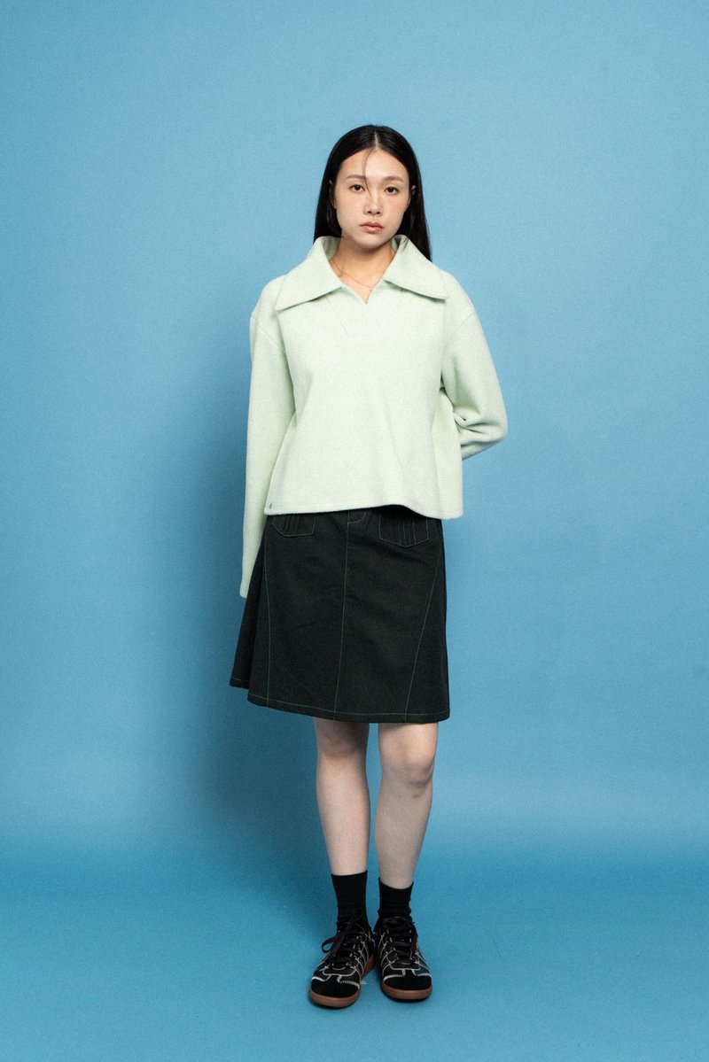 薄荷綠色半開襟Polo針織衫Green Half-Zip Polo Sweater - 女毛衣/針織衫 - 其他材質 綠色