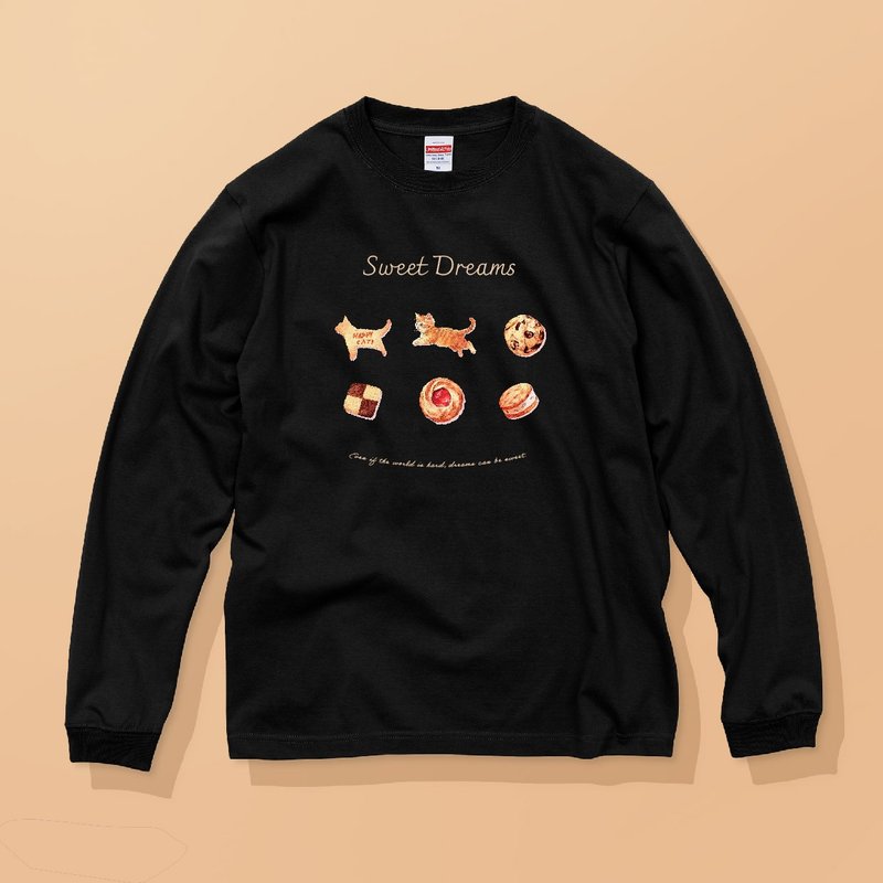 SWEET DREAMS_猫とクッキー /安心のクオリティ/定番長袖コットンTシャツ - 女 T 恤 - 棉．麻 白色