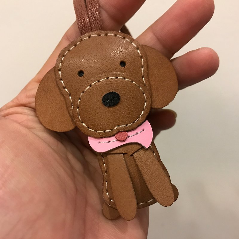 {Leatherprince handmade leather} Taiwan MIT brown cute poodle handmade leather leather strap / Pudding the Poodle cowhide leather charm in brown (Small size / - Keychains - Genuine Leather Brown