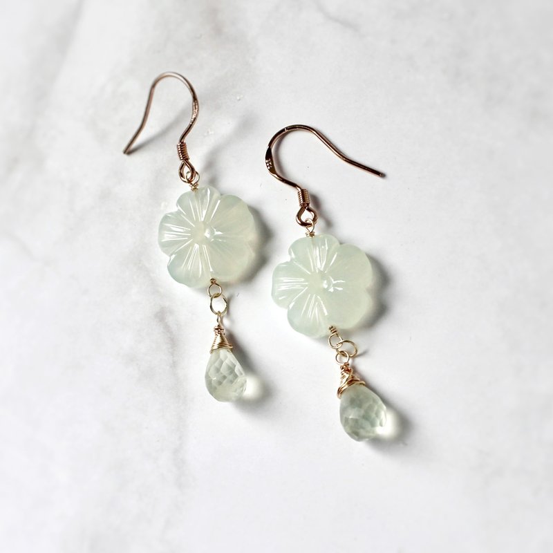 Mint Chalcedony Stone 925 Silver Ear Hook Earrings - ต่างหู - เครื่องประดับพลอย สีเขียว