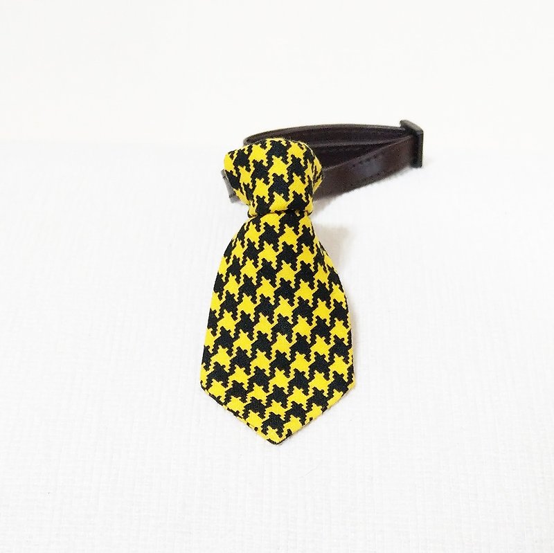 Ella Wang Design Tie pet bow tie cat and dog houndstooth - ปลอกคอ - ผ้าฝ้าย/ผ้าลินิน สีเหลือง