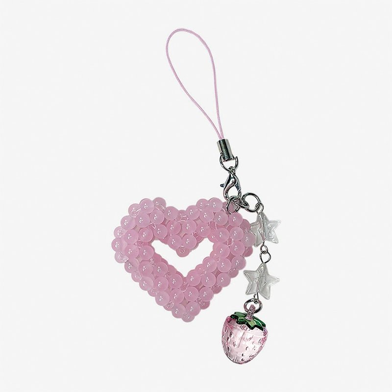 Strawberry Milk Heart Beads Keyring keychains - ที่ห้อยกุญแจ - อะคริลิค 