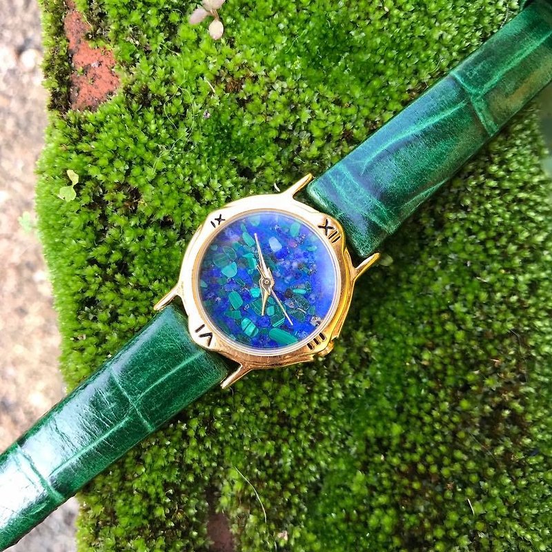 【Lost And Find】Natural  ‎malachite Lazurite gemstone watch - นาฬิกาผู้หญิง - เครื่องเพชรพลอย หลากหลายสี