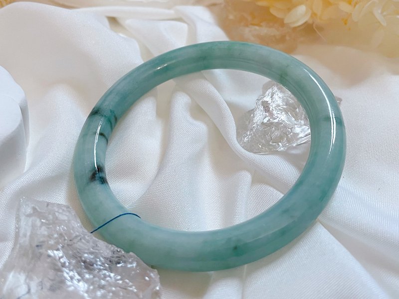 Natural Jadeite A Burmese Jade Sky Blue Jade Bracelet Round Bone Bracelet - Bracelets - Jade Green