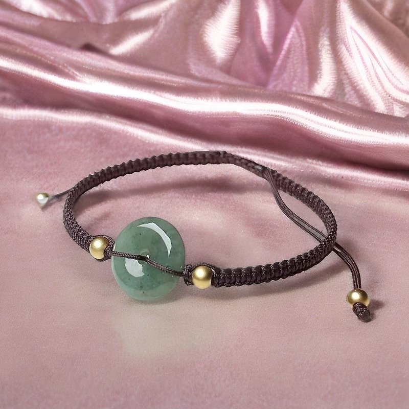 Ice green jade peace buckle braided bracelet | Natural Burmese jade jade A goods | Gift giving - Bracelets - Jade Green