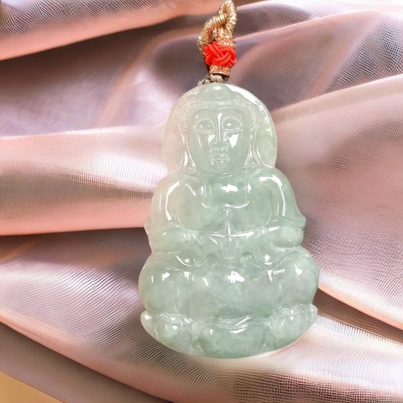 飄花翡翠寶瓶觀音菩薩項鍊 | 天然緬甸玉翡翠A貨 | 送禮 - 項鍊 - 玉石 綠色