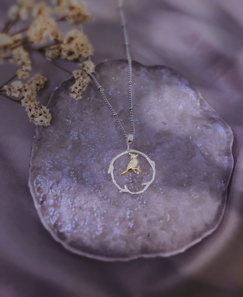【女神節禮盒】樹枝小鳥項鍊-925銀 14K包金 短項鍊 輕珠寶 - 項鍊 - 純銀 銀色