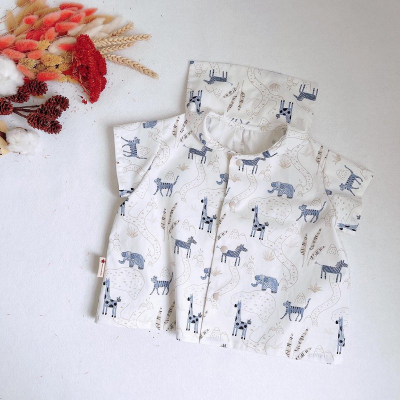 海軍領短袖上衣 動物樂園 - 男/女童裝 - 棉．麻 白色